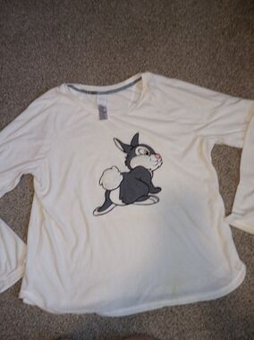 Disney Women's White Long-Sleeve Bunny Graphic Top
